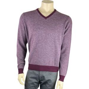 Canali V-Neck Plum/Gray Virgin Wool Sweater Like New Size 50 (IT)
